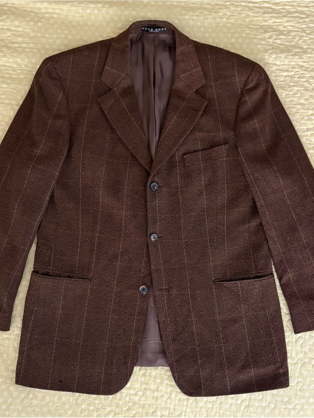 Hugo Boss 40R Brown Check Wool Men's Blazer Made in USA